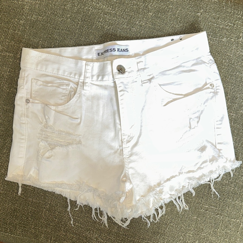 Express White Distressed Denim Jean Shorts